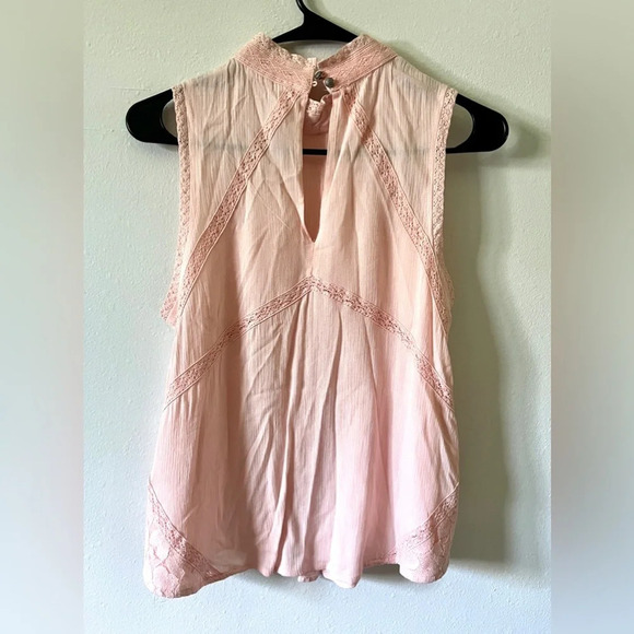 Mi Ami Pink Lace High Neck Tank Top - Size S - Picture 2 of 3